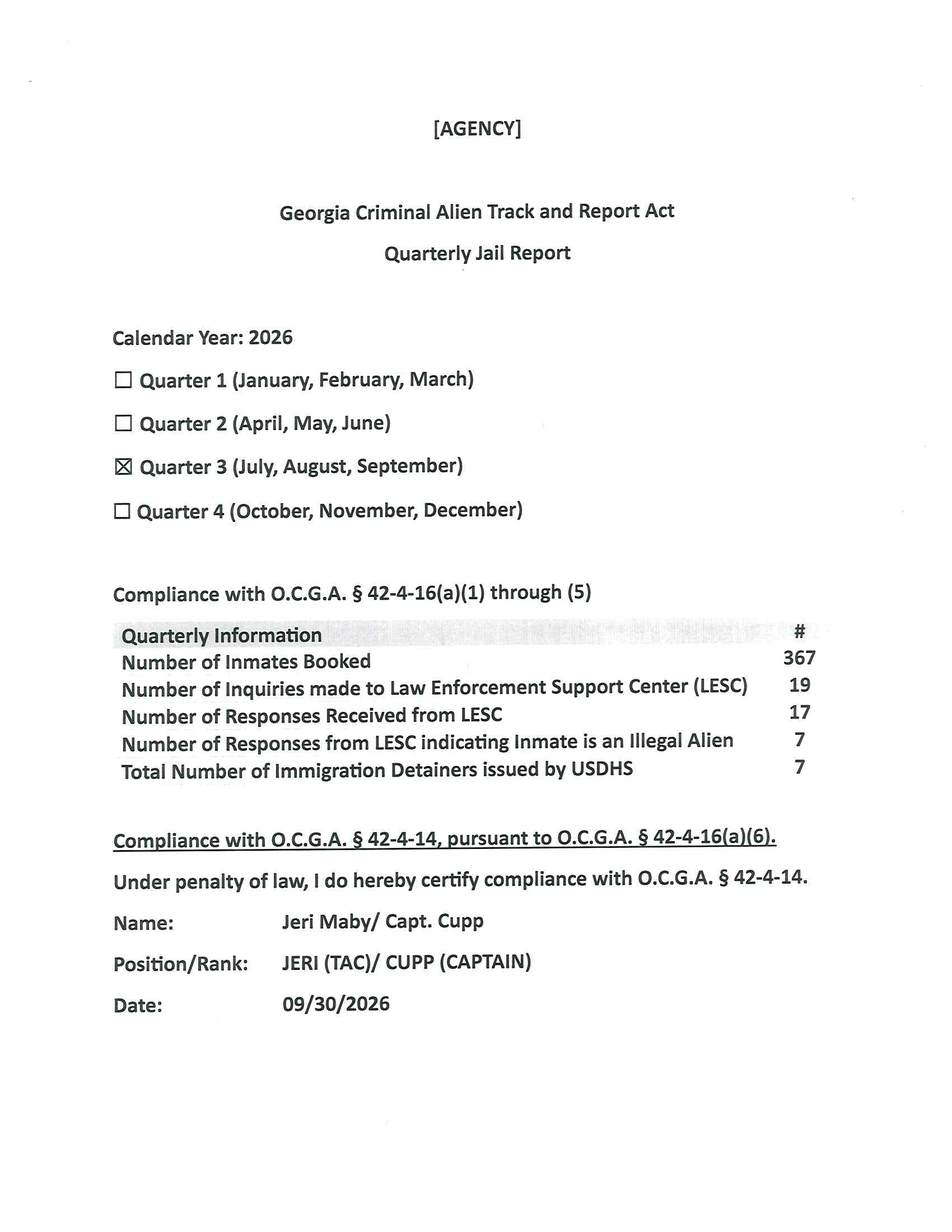 text on screen discussing the sheriff's office numbers from july 1 - september 30