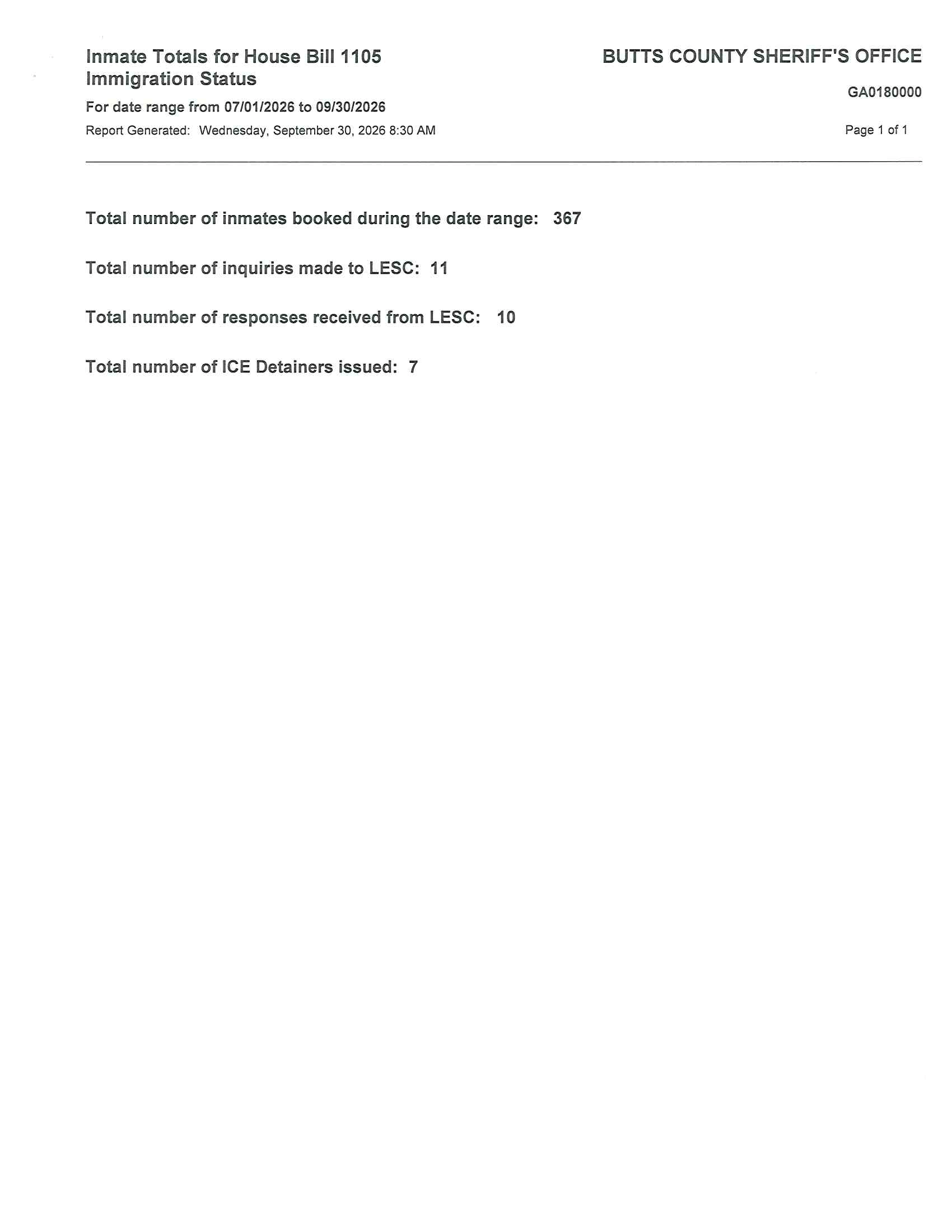 text on screen discussing the sheriff's office numbers from july 1 - september 30